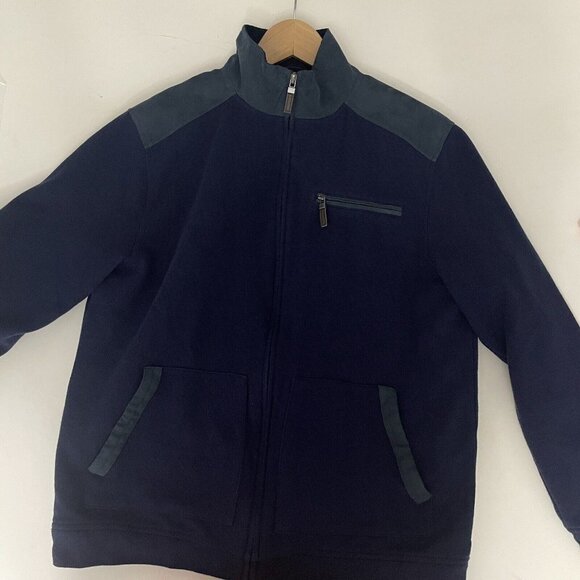 Tasso Elba Size M Mens Navy Blue Elbow Patch Faux-Suede Trim Knit Sweater Jacket - Picture 7 of 12